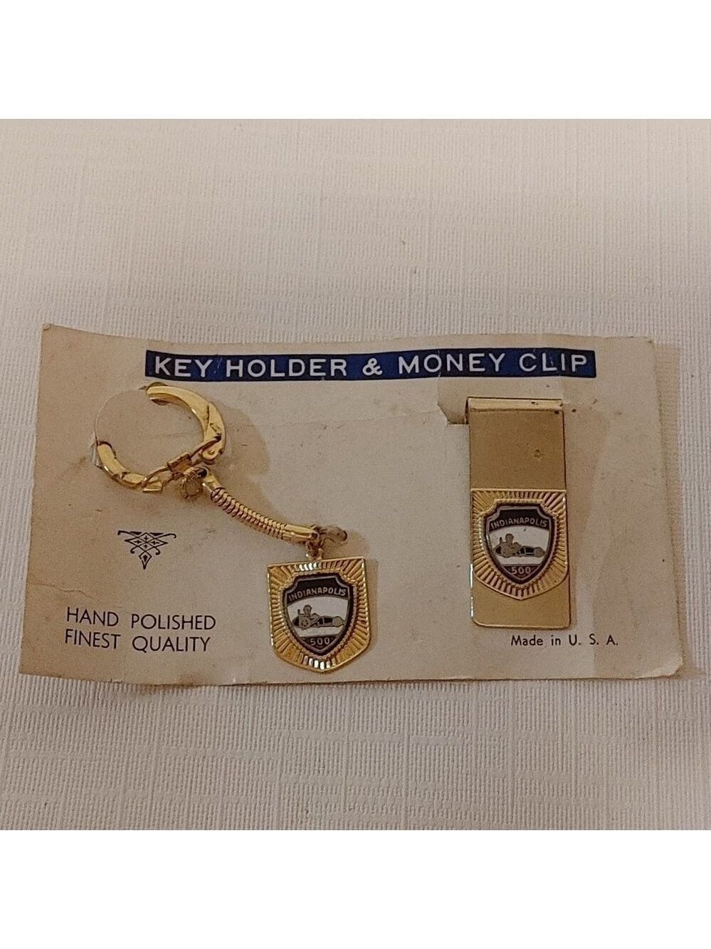 RARE VINTAGE GOLD TONE MONEY CLIP KEY CHAIN INDIANAPOLIS 500 RACE TRACK …